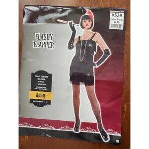 Flashy Flapper Halloween Costume XL 14 To 16 Black Sequin Dress and Headpiece